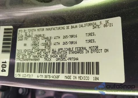 2021 Toyota Tacoma Trd Off-Road z USA, uszkodzony, nr VIN 3TMCZ5AN8MM449049